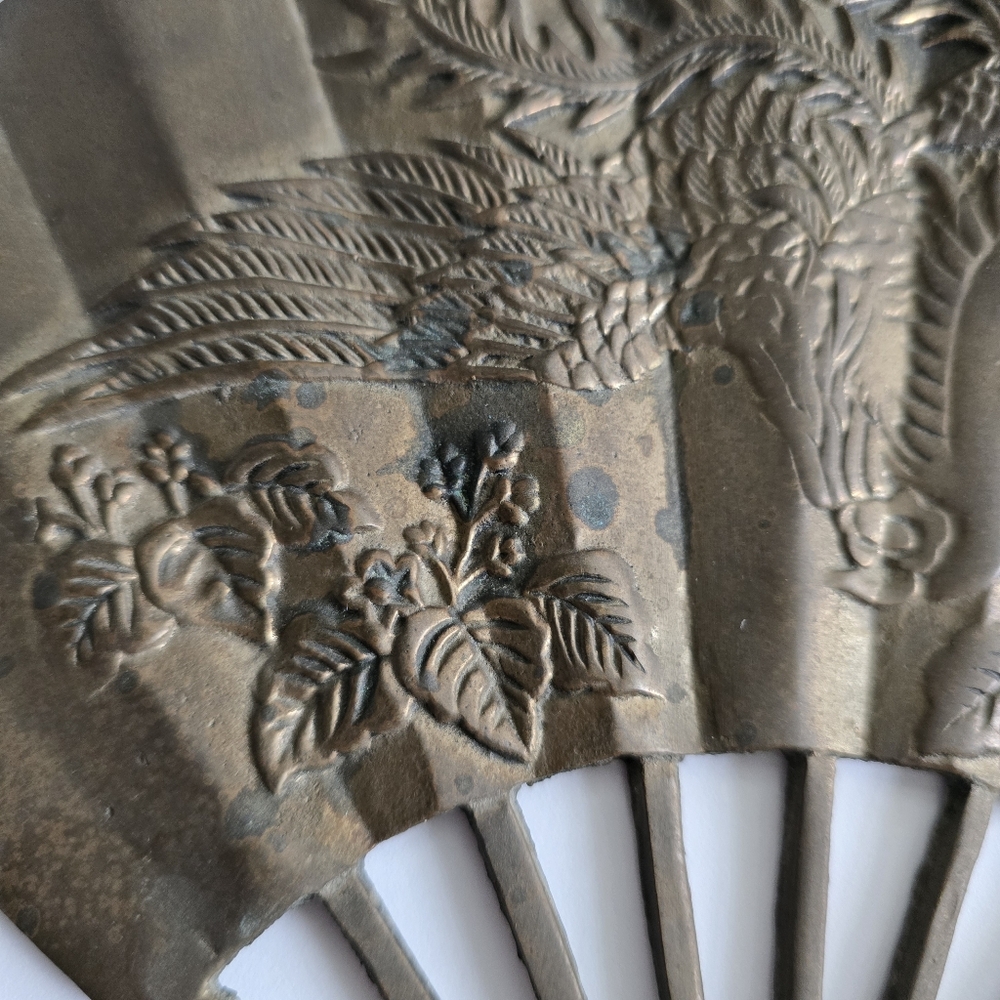 Vintage Enesco Brass Phoenix Fan Wall Decor Chinoiserie Accent - Picture 3 of 7